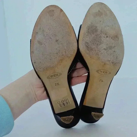 Tod's y2k Vintage Dark Brown Leather Kitten Heels Silver Ring Women's Size 7.5 - Picture 12 of 12